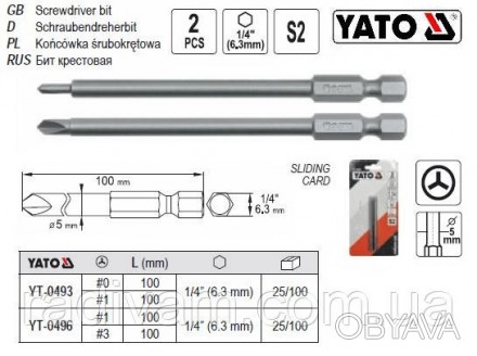 набір біт TRI-WING №1/3 YATO YT-0496
матеріал S2
довжина 100 мм
тримач інструмен. . фото 1