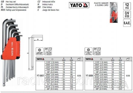 Набір шестигранних ключів з кулею YATO YT-5837 упакований в практичну пластикову. . фото 1