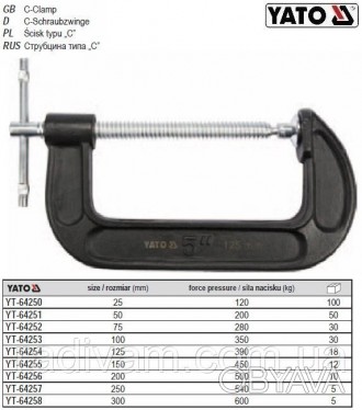 YATO-64254 - професійна струбцина столярна тип "G".
Виготовлена з високоякісного. . фото 1