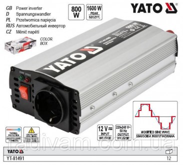 Перетворювач напруги YATO з джерела 12 В DC 230 В, 800 Вт AC. Тернопіль. фото 1 Перетворювач напруги YATO з джерела 12 В DC 230 В, 800 Вт AC. Тернопіль. фото 1