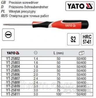 Професійна викрутка шлицевая міні YATO-25803
Викрутка прецизійна плоска з магніт. . фото 1