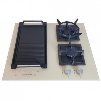 Комбинированная варочная поверхность кремовая стеклокерамика с газовыми и индукц. Киев. фото 1