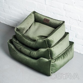 Лежак для Собак Котів та Кішок Dreamer Velour Green з бортами зі знімним чохлом . . фото 1