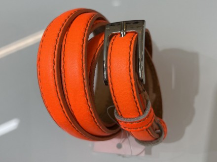 Пояс кожаный, цвет ярко оранжевый. Ширина -1,3см, длина- 110см, при необходимост. . фото 3