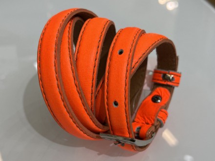 Пояс кожаный, цвет ярко оранжевый. Ширина -1,3см, длина- 110см, при необходимост. . фото 5