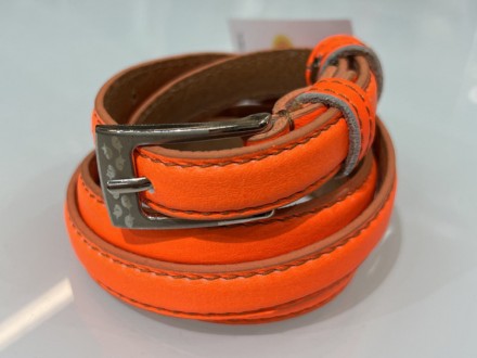 Пояс кожаный, цвет ярко оранжевый. Ширина -1,3см, длина- 110см, при необходимост. . фото 2
