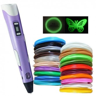 3D ручка фиолетовая c LCD дисплеем (3D Pen-2) +Подставка + комплект пластика 20 . . фото 4