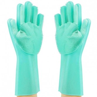  Перчатки силиконовые Kitchen Tools для уборки дома, мытья посуды или авто Зелен. . фото 11
