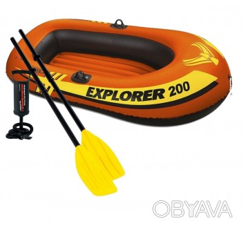Полутораместная надувная лодка Intex Explorer 200, 185х94 см, с веслами и насосо. . фото 1