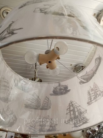 Светильник подвесной , текстиль белого цвета + рисунок ( лодки, корабли). Патрон. . фото 3
