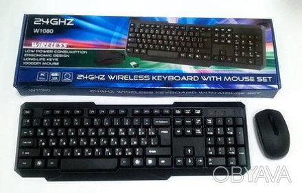 Комплект клавиатура+мышь W1080 беспроводная черная.
Подключение устройства
 Бесп. . фото 1