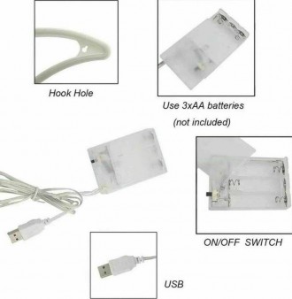 Характеристика
Материал: гибкий LED
Питание : 2 варината - от USB или от 3 батар. . фото 5