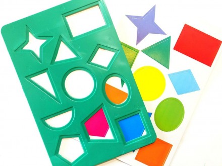 В сортер входить: пластикова рамка і різнокольорові геометричні фігури за розмір. . фото 4