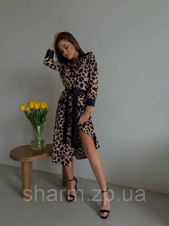  Леопардовое женское платье 
Цвет:
леопардовый
Ткань:
вставки и пояс - эко-кожа,. . фото 2