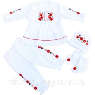 Дитячий костюм вишиванка для новонароджених 100% бавовна. Набір прикрашений квіт. . фото 2