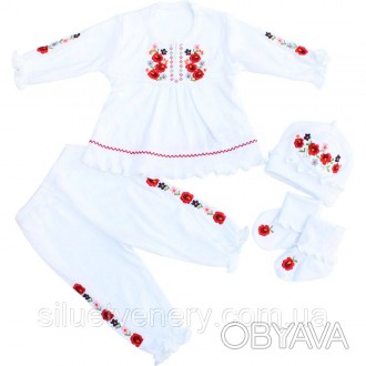 Дитячий костюм вишиванка для новонароджених 100% бавовна. Набір прикрашений квіт. . фото 1
