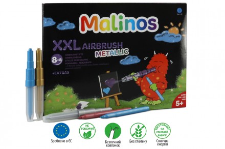 Фломастеры и аэрографы металлик Malinos Metallic XXL 16 (8+8 шт). Днепр. фото 1 Фломастеры и аэрографы металлик Malinos Metallic XXL 16 (8+8 шт). Днепр. фото 1