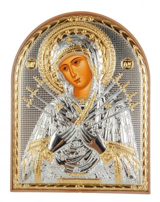Серебряная икона Семистрельная Божья Матерь 
на пластиковом киоте Silver Axion (. . фото 2