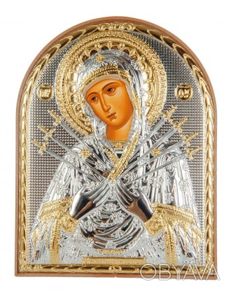 Серебряная икона Семистрельная Божья Матерь 
на пластиковом киоте Silver Axion (. . фото 1