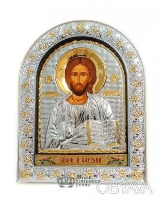  Серебряная икона "Спаситель Иисус" под стеклом ( Греция ) 
 
 Предлагаемая Икон. . фото 1