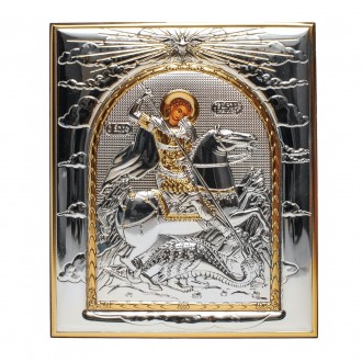 Серебряная Икона Георгия Победоносца 19.2х16,3см прямоугольной формы без рамки
 . . фото 2