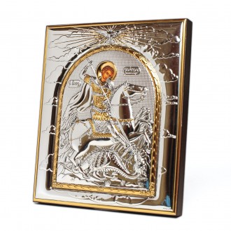 Серебряная Икона Георгия Победоносца 19.2х16,3см прямоугольной формы без рамки
 . . фото 5