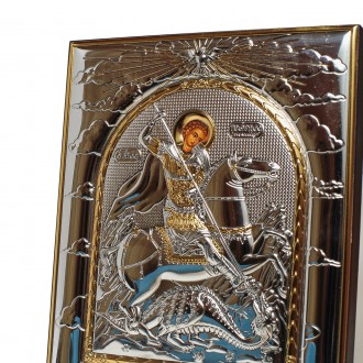 Серебряная Икона Георгия Победоносца 19.2х16,3см прямоугольной формы без рамки
 . . фото 3