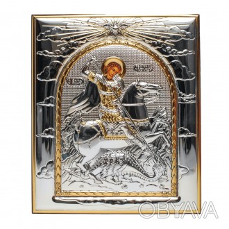 Серебряная Икона Георгия Победоносца 19.2х16,3см прямоугольной формы без рамки
 . . фото 1
