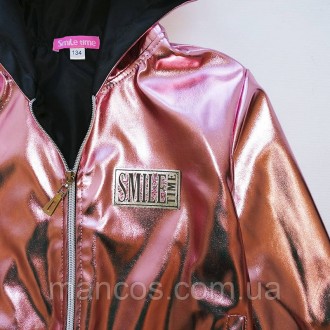 Ветровка кожаная для девочки, на трикотажной подкладке, розовое золото, SmileTim. . фото 4