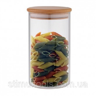 Стеклянная банка с бамбуковой крышкой для хранения продуктов Stenson 1000 мл. Одесса. фото 1