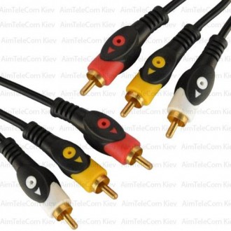 Шнур соединительный, 3RCA - 3RCA gold, Ø4-12мм, чёрный, 2.4м. Киев. фото 1 Шнур соединительный, 3RCA - 3RCA gold, Ø4-12мм, чёрный, 2.4м. Киев. фото 1