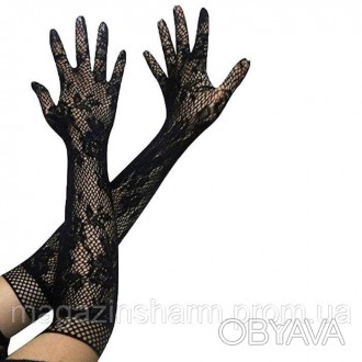 Красивые кружевные перчатки черные. Длина 40 см.. . фото 1