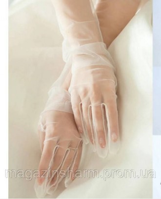 
	Перчатки прозрачные белые длинные. Выш локтя. Длина 68 см. Ткань не тянется, п. . фото 3