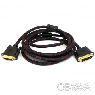 
	Кабель DVI-D Dual Link (24+1) 5m, 2 фильтра, позолота, черная с белым оплетка. . фото 1