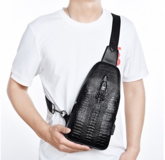 Стильная мужская сумка-бананка на грудь с крокодилом, мужская сумка слинг кросс . . фото 5