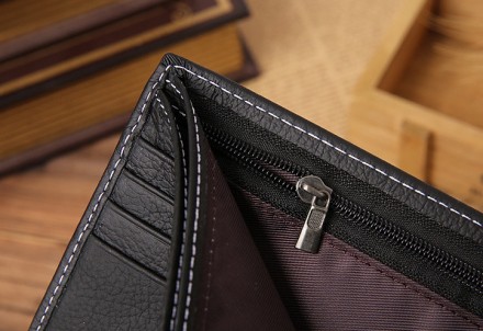 Мужской классический кошелек портмоне натуральная кожа черный коричневый, бумажн. . фото 11