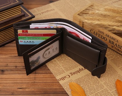 Мужской классический кошелек портмоне натуральная кожа черный коричневый, бумажн. . фото 3