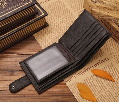 Мужской классический кошелек портмоне натуральная кожа черный коричневый, бумажн. . фото 9