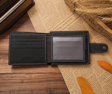 Мужской классический кошелек портмоне натуральная кожа черный коричневый, бумажн. . фото 10