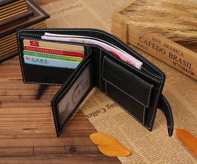 Мужской классический кошелек портмоне натуральная кожа черный коричневый, бумажн. . фото 7