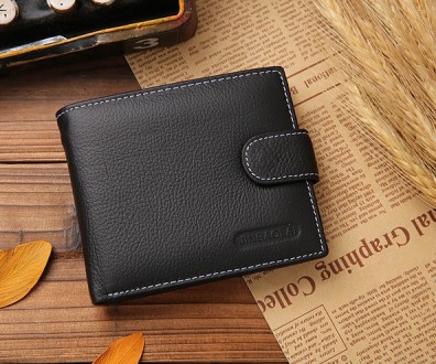 Мужской классический кошелек портмоне натуральная кожа черный коричневый, бумажн. . фото 5