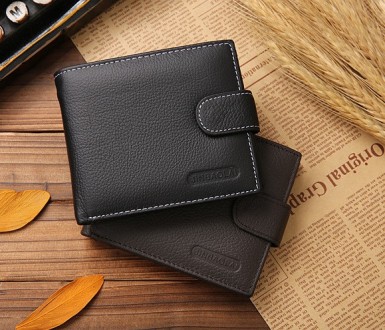 Мужской классический кошелек портмоне натуральная кожа черный коричневый, бумажн. . фото 2