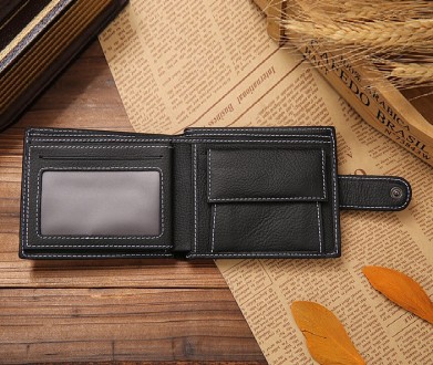 Мужской классический кошелек портмоне натуральная кожа черный коричневый, бумажн. . фото 8