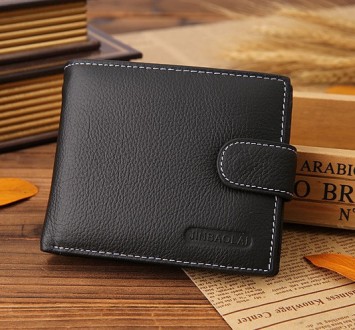Мужской классический кошелек портмоне натуральная кожа черный коричневый, бумажн. . фото 4