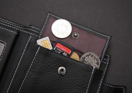 Мужской классический кошелек портмоне натуральная кожа черный коричневый, бумажн. . фото 6