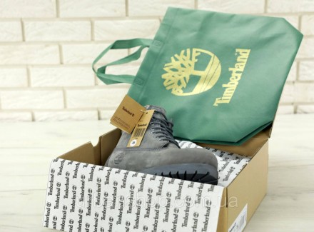 Зимові черевики Timberland grey, чоловічі черевики з натуральним хутром.. . фото 6