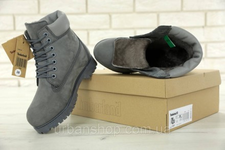 Зимові черевики Timberland grey, чоловічі черевики з натуральним хутром.. . фото 3