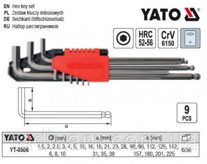 Набор шестигранных ключей YATO YT-0506
Предназначены для откручивания и закручив. . фото 3