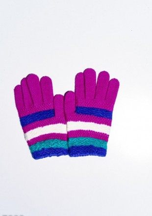 Сиреневые фактурные вязаные зимние шерстяные перчатки для детей с высокой эласти. . фото 3
