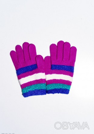 Сиреневые фактурные вязаные зимние шерстяные перчатки для детей с высокой эласти. . фото 1